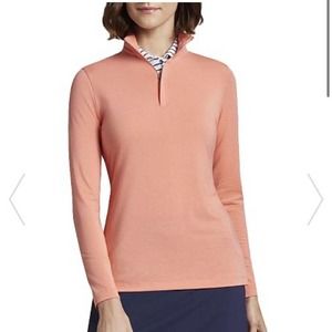 Peter Millar Evelyn Mango Orange Quarter Zip Pullover Long Sleeve Golf Top Small